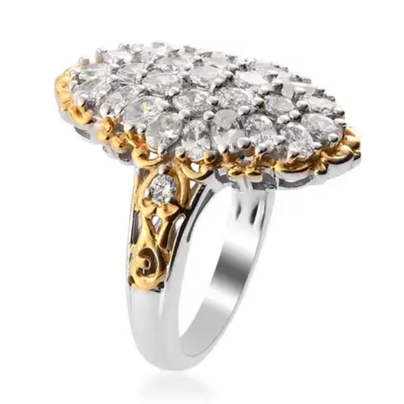 Lustro Stella Finest CZ Ring in Vermeil YG and Platinum Over Sterling Size 6 - Picture 9 of 15